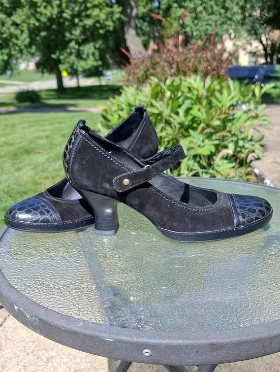 Clarks Shoes - Clarks Black Suede/Leather Heeled Mary Janes Sz9